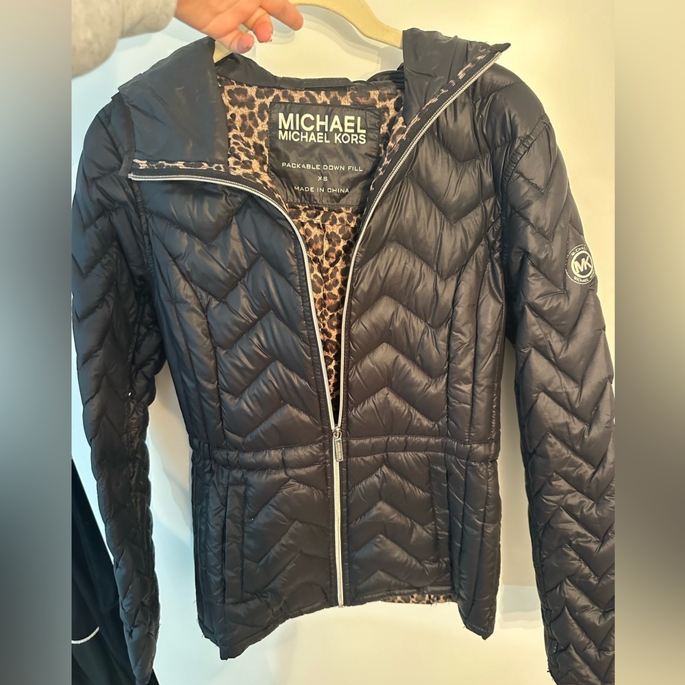 Michael Kors black packable puffer zip jacket